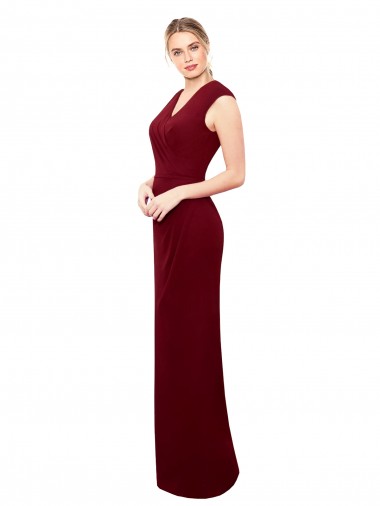 Inexpensive Cap Sleeves Chiffon Prom Dress with Pleated V-Neck Bodice