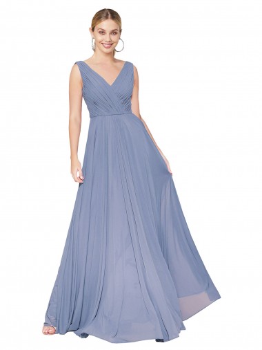 Inexpensive Floor Length High Neck V-Back Chiffon Prom Dress
