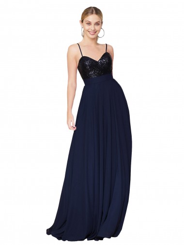 Inexpensive Sweetheart High Neck Sequin Top Long Chiffon Prom Dress