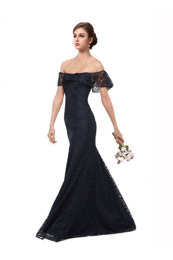 Off the Shoulder Long Lace Prom Dress with Flutter Sleeves