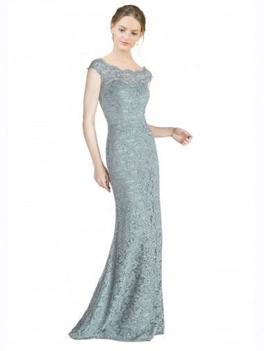 Inexpensive Off the Shoulder Mermaid Lace Prom Dress with Cap Sleeves
