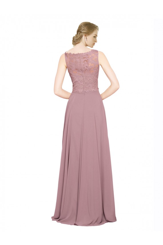 Long A-Line Chiffon Prom Dress with Sleeveless Lace Crop Top
