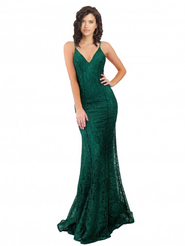 Inexpensive Black Tie Sleek Fishtail Shaped Long Lace Prom Dress