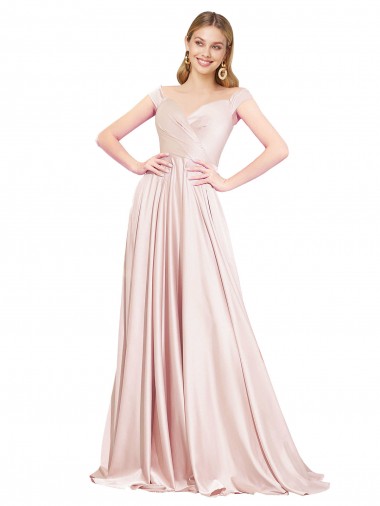 Inexpensive A-Line Off the Shoulder Sweetheart Satin Prom Dress