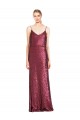 High Neck Halter Long Slim Sequin Prom Dress with V-Neck and Blouson Bodice