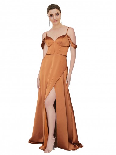 Inexpensive Silky Satin Prom Dress with Bustier Bodice