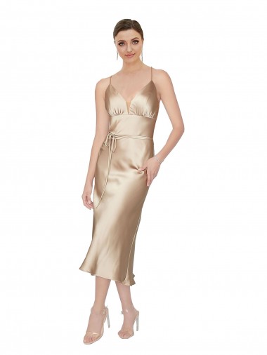 Inexpensive Empire Waist Silky Satin Midi Length Cocktail Dress / Prom Dress