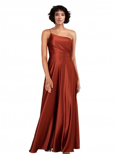 Inexpensive Sophisticated One Shoulder Silky Satin Prom Dress with Full Skirt