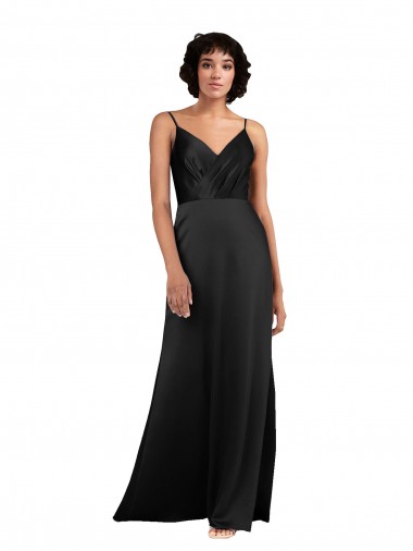 Inexpensive Full Length V-Neckline Silky Satin Prom Dress with Spaghetti Straps