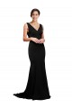 V-Neck Full Length Silky Satin Prom Dress with Soft Cowl Neck and Sweep Train