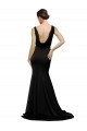 V-Neck Full Length Silky Satin Prom Dress with Soft Cowl Neck and Sweep Train