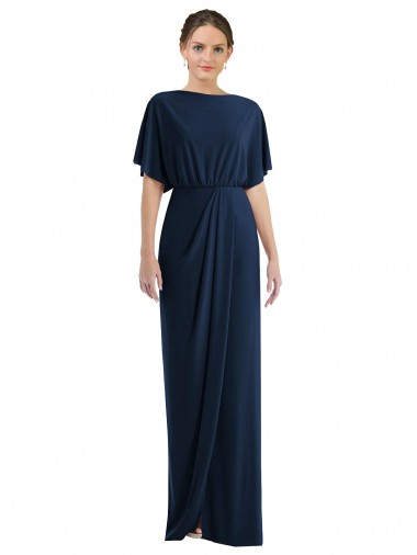 Inexpensive Open Back Short Sleeves Draped Tulip Skirt Maxi Spandex Prom Dress
