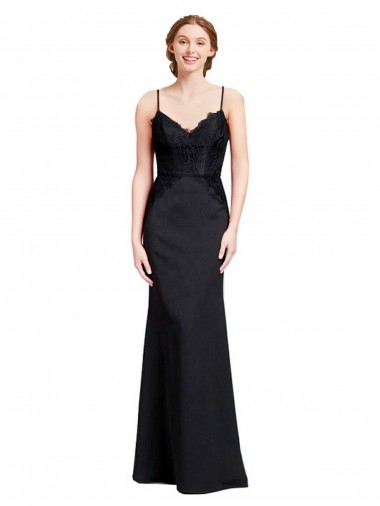 Inexpensive Long Chiffon Prom Dress with Lace Bodice and Curved V-Neckline