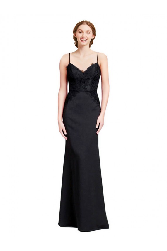 Long Chiffon Prom Dress with Lace Bodice and Curved V-Neckline