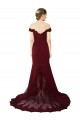 Full Length Off the Shoulder Formal Crepe Prom Dress with Lace On Bodice and Back