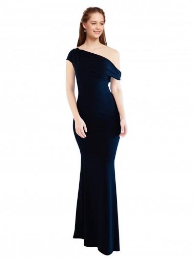 Inexpensive Draped Off the Shoulder Fitted Crepe Prom Dress