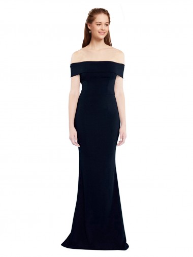 Inexpensive Off the Shoulder Fitted Crepe Prom Dress with Back Cut Out