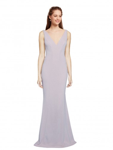 Inexpensive Cut-Out Back V-Neckline Mermaid Crepe Prom Dress Keyhole Back