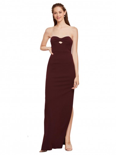 Inexpensive Twisted Strapless Keyhole Long Crepe Prom Dress with Slit