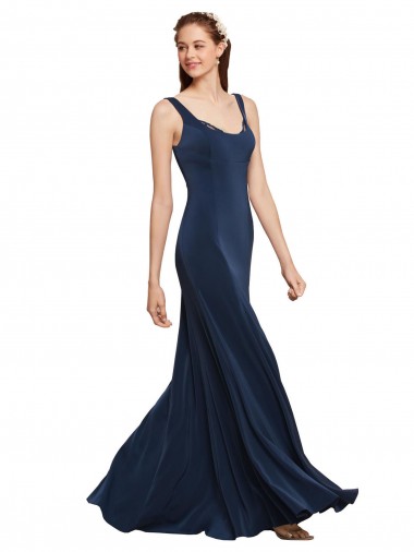 Inexpensive Fit and Flare Long Crepe Prom Dress with Round Neck