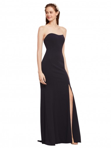 Inexpensive Strapless Bodycon Long Crepe Prom Dress with High Slit