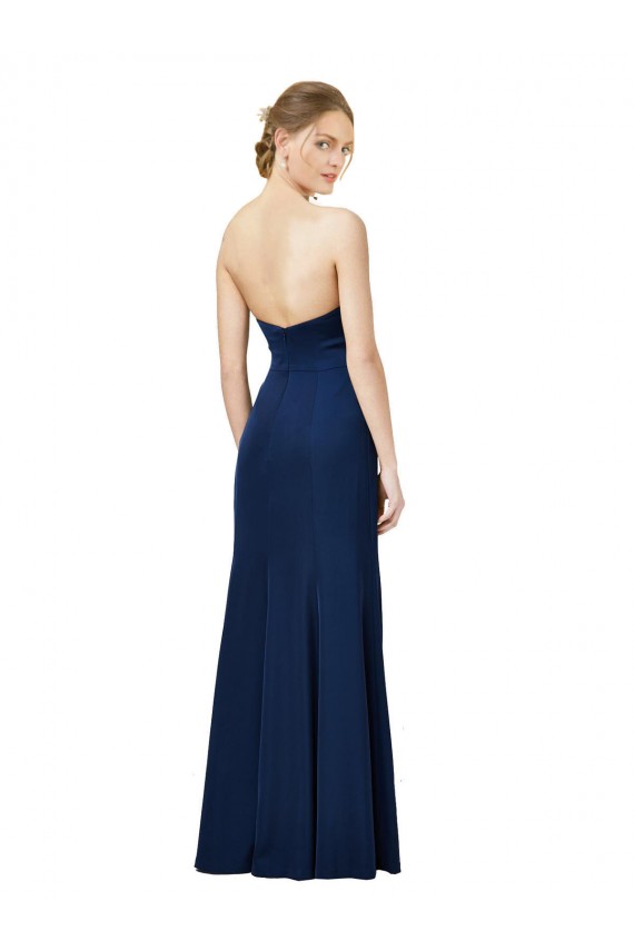 Strapless Fit and Flare Long Crepe Prom Dress with Knot and Slit