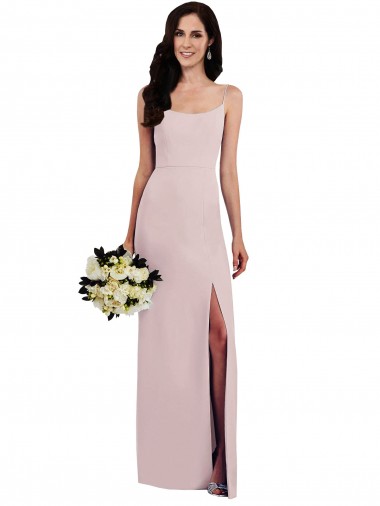 Inexpensive Spaghetti Strap V Back Crepe Prom Dress with Front Slit