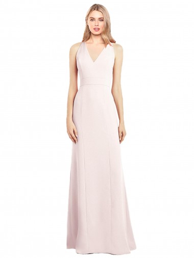 Inexpensive V-Neck Keyhole Back Crepe Trumpet Prom Dress