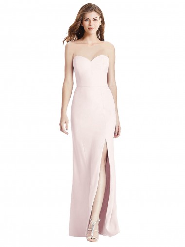 Inexpensive Strapless Crepe Trumpet Prom Dress with Front Slit