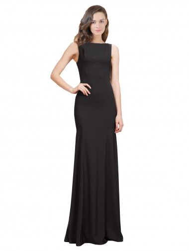 Inexpensive Sleeveless Bateau Neckline Crepe Prom Dress with Twist Back