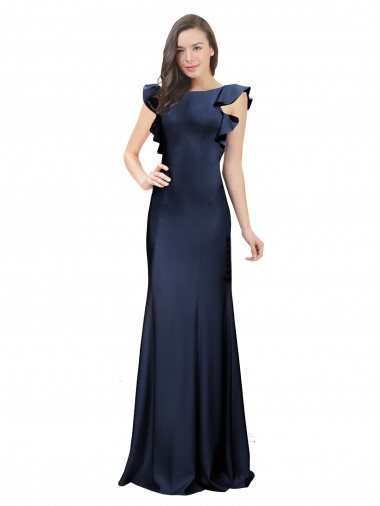 Inexpensive Sleeveless Crepe Prom Dress with Cascading Ruffle and Keyhole Back