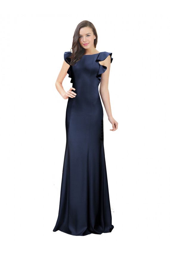 Sleeveless Crepe Prom Dress with Cascading Ruffle and Keyhole Back