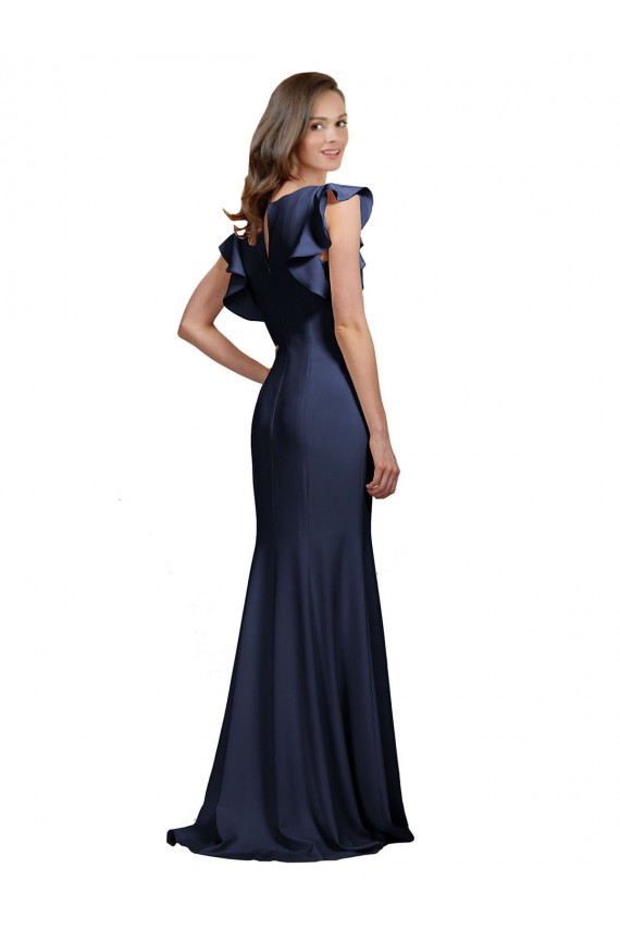 Sleeveless Crepe Prom Dress with Cascading Ruffle and Keyhole Back
