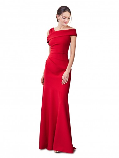 Inexpensive Sleeveless Ruched Crepe Mermaid Prom Dress with Off The Shoulder Detail