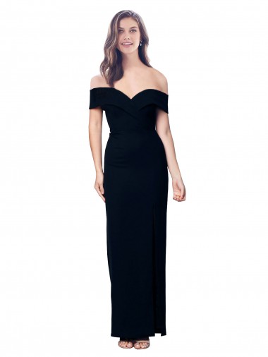 Inexpensive Off the Shoulder Long Full Length Crepe Prom Dress with Side Split