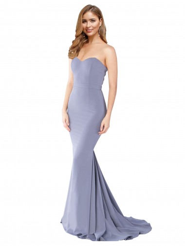 Inexpensive Long Strapless Sweetheart Sweep Train Crepe Prom Dress with Low Back