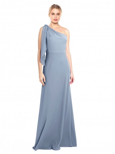 Inexpensive Draped Flutter Sleeves One Shoulder Stretch Crepe Prom Dress