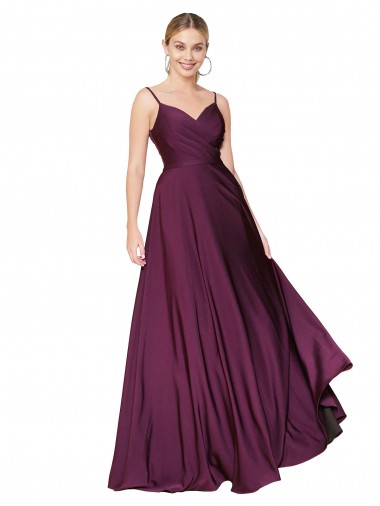 Inexpensive High Neck Spaghetti Straps Long V-Back Crepe Prom Dress