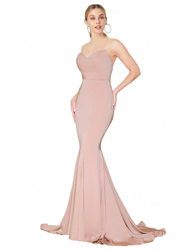 Inexpensive Sweep Train Sweetheart Long Mermaid Crepe Prom Dress Low Back