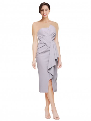 Inexpensive Short Strapless Crepe Cocktail Prom Dress / Homecoming Dress with Ruffles