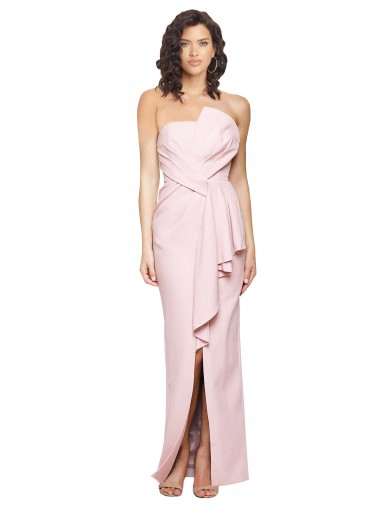 Inexpensive Strapless Long Full Length Ruffles Low Back Crepe Prom Dress