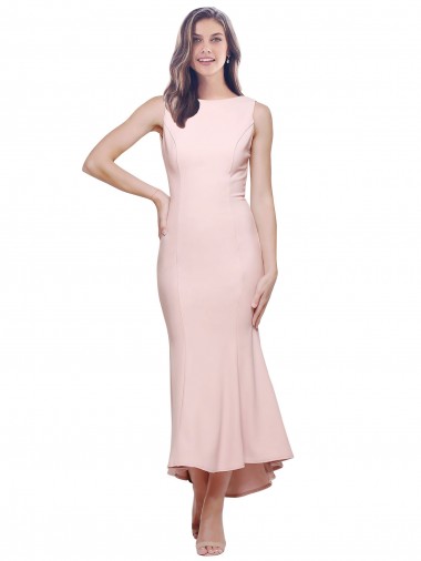 Inexpensive High Neck Low V-Back Midi Length Crepe Cocktail Dress / Prom Dress