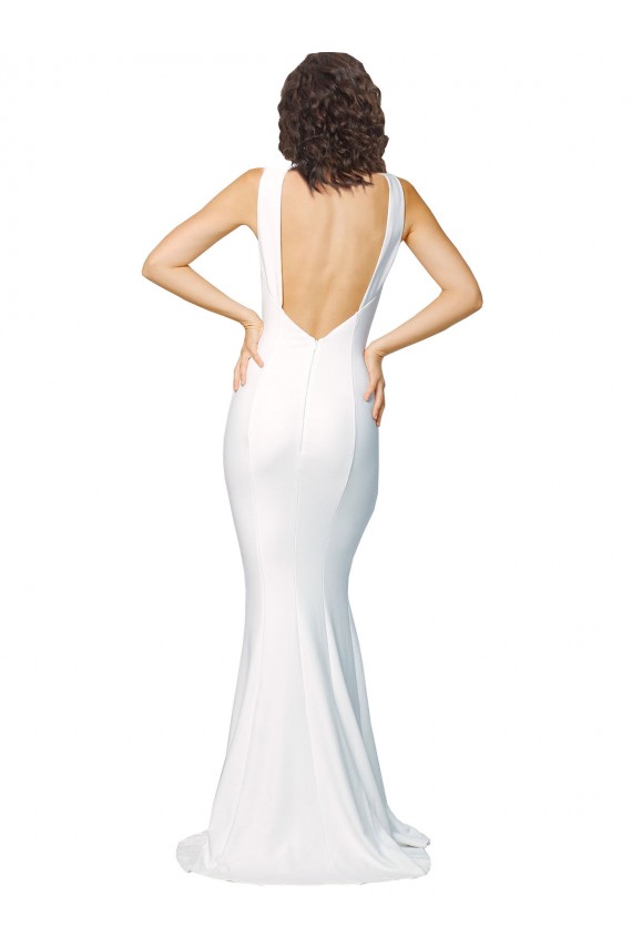 High Neck Low V-Back Long Crepe Prom Dress