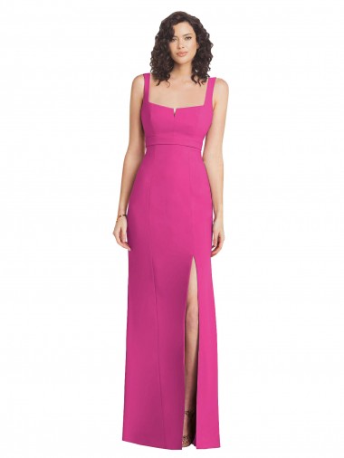 Inexpensive Wide Strap Notch Empire Waist Bridesaid Dress with Front Slit
