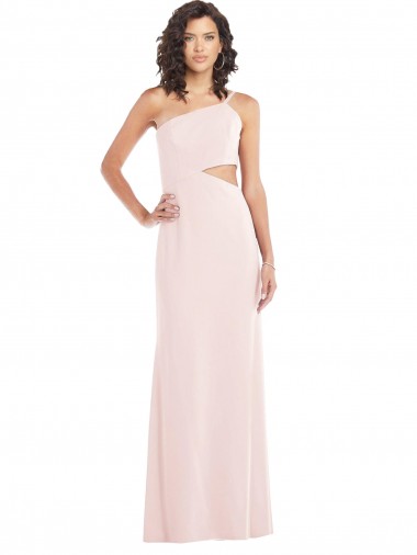 Inexpensive Flirty One Shoulder Midriff Cutout Maxi Crepe Prom Dress