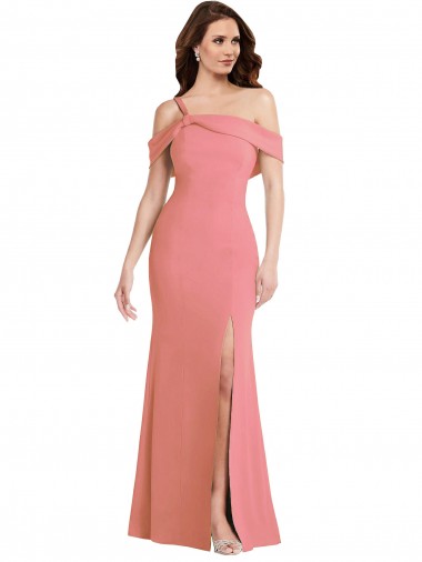 Inexpensive One Shoulder Draped Cuff Maxi Prom Dress with Front Slit