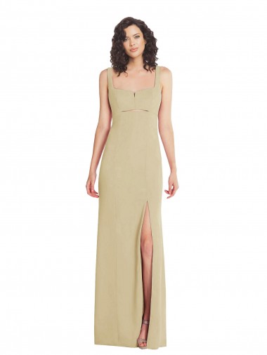 Inexpensive Wide Strap Slash Cutout Empire Crepe Prom Dress with Front Slit