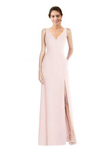 Inexpensive Square Neck Low Back A-Line Prom Dress with Front Slit and Pockets