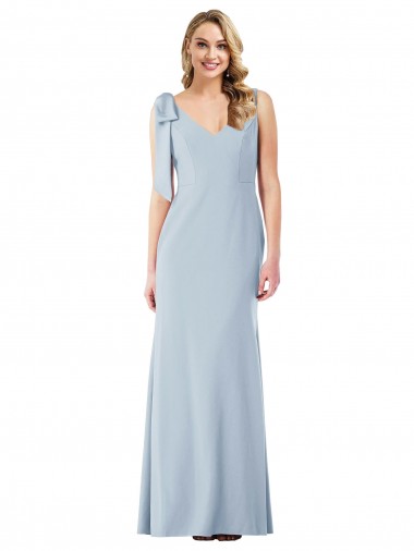 Inexpensive V-Back Bow Shoulder Trumpet Prom Dress