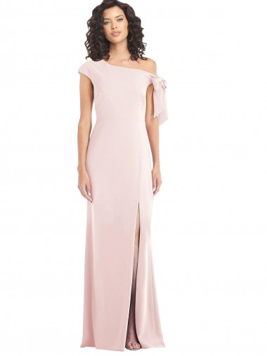 Inexpensive Off the Shoulder Tie Detail Trumpet Crepe Prom Dress with Front Slit